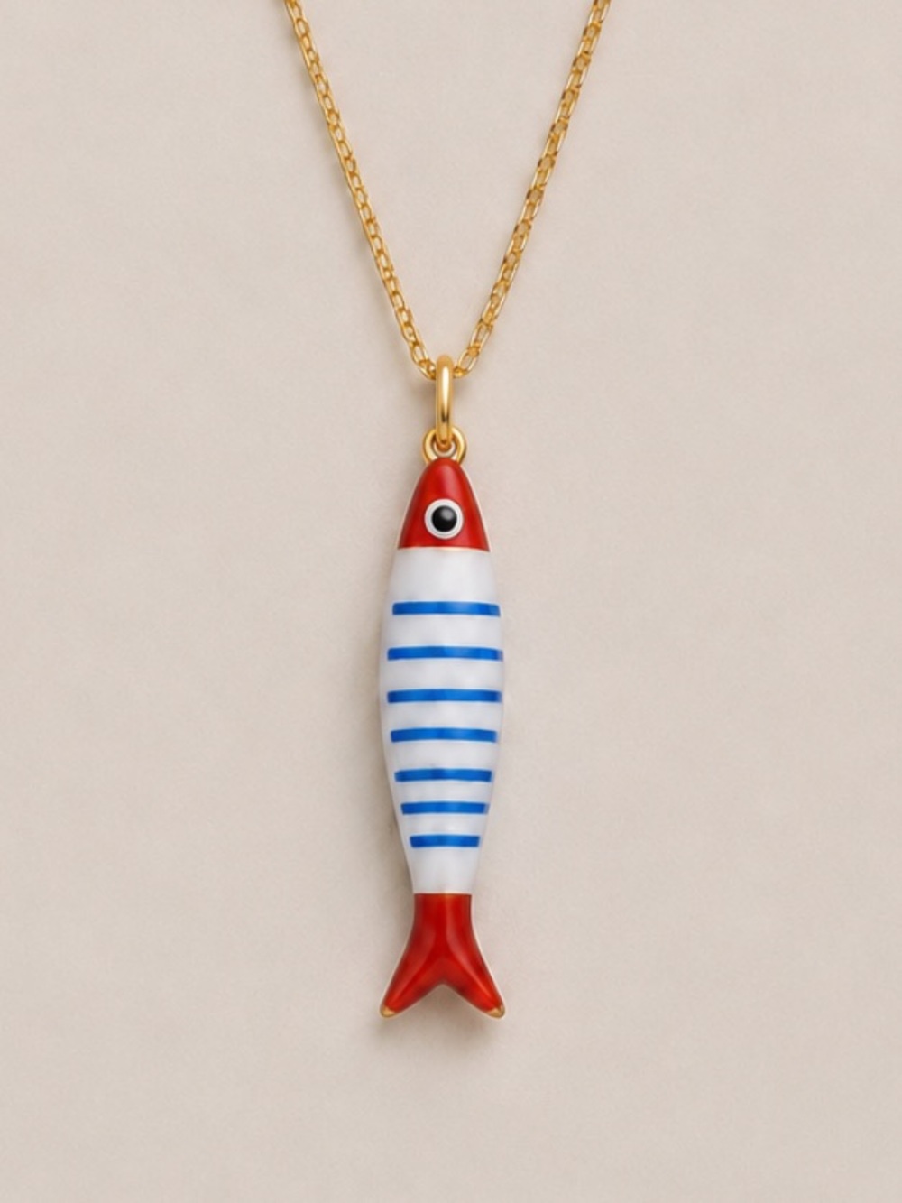 New! Coastal 18K Gold Plated Red Fish Sardine Necklace NWOT (5008)